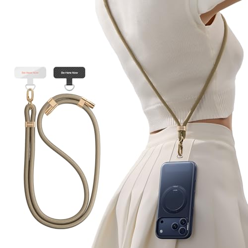TORRAS Phone Lanyard Crossbody with 2 Phone Tabs, Adjustable Anti Theft Phone Strap for iPhone 17 Pro Max, Premium Metal Buckles, Universal Cell Phone Neck lanyard for Women and Men, Khaki