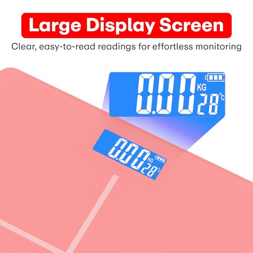 Image of Prime Pick Pro Digital Weight Machine Bathroom Weighing Scale with Large LCD Display USB Rechargeable Extra Thick Tempered Glass Anti Slip Base Rose Gold