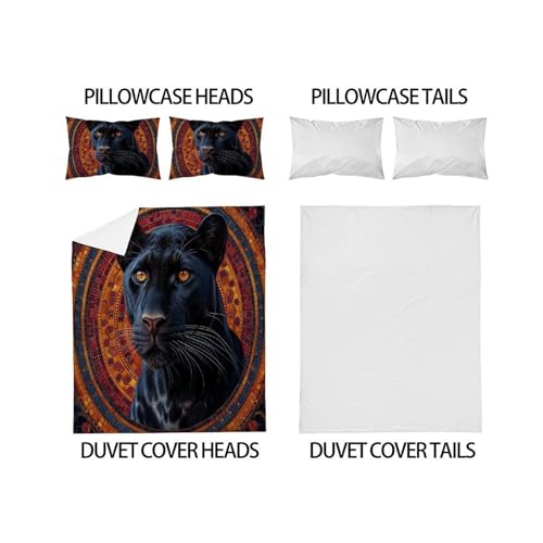 Housse de couette noir guépard 3D 260x220cm en microfibre avec ses deux taies d'oreiller