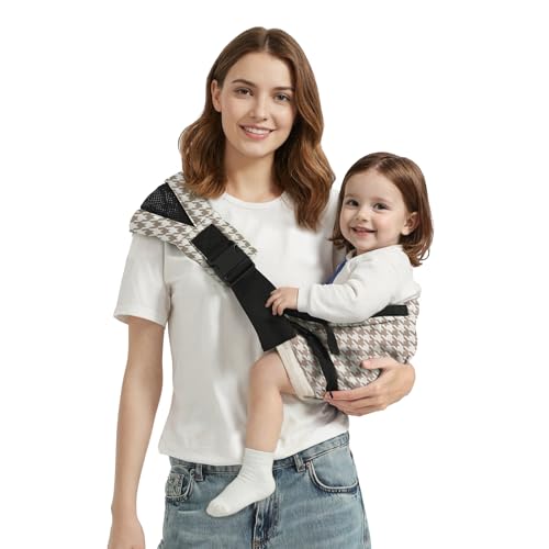 Shiaon Baby Sling Carrier Newborn to Toddler, Adjustable Toddler Carrier Sling Baby Carrier Toddlers Sling Carriers Hip Carriers for 8-40lbs, Brown Houndstooth