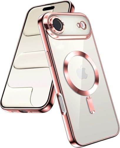 Image of VONZEE Electroplating Transparent Clear Logo Back Cover TPU Compatible with iPhone 17 Air, Compatible with Magsafe, Full Body & Individual Camera Protection for Each Lens for Men & Women (Rose Gold)