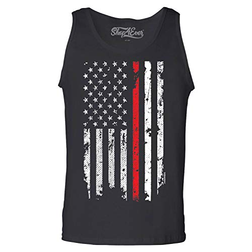 shop4ever Firefighter American Flag Red Line Stripe USA Men's Tank Top 4th of July Tank Tops X-Large Black 0
