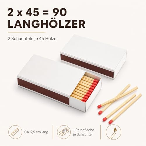 jameitop® 2 Schachteln White Label Riesen Zündhölzer OHNE Druck ideal für Kamin Sicherheitszündhölzer 90 Streichhölzer, 95mm