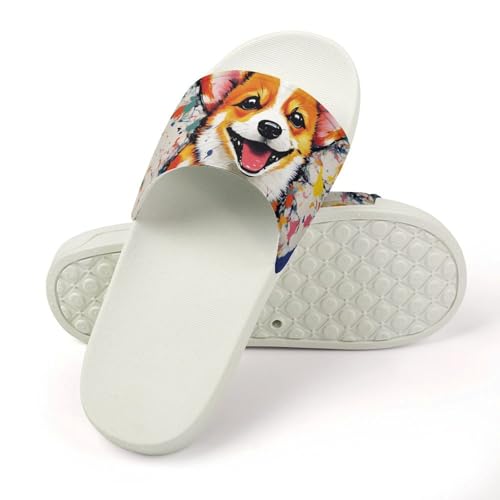 Corgi Dog Watercolor Funny House Sandals Non Slip Shower Slippers Quick Drying Bathroom Shoes for Women Men4