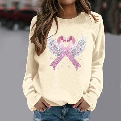 Womens Sweatshirt Breast Cancer Awareness Tops Pink Ribbon Inspirational Pullover Crewneck Long Sleeve Fall Clothes - image 2