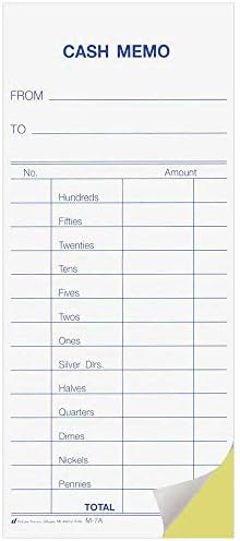 2-Part Carbonless Cash Transfer Memo Pads 2.75 x 6.25 Inches with...