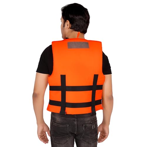 AKMA Life Jacket, Swimming Jacket for Adults Weighing Upto 120 Kgs, Swimming Floating Vest (Model - Marines) (Orange)