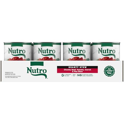 Nutro Hearty Stew Canned Wet Dog Food, Natural Grain Free Dog Food Wet Cuts in Gravy Chunky Beef, Tomato, Carrot & Pea, 12.5 oz Cans (12 Count, Pack of 1)