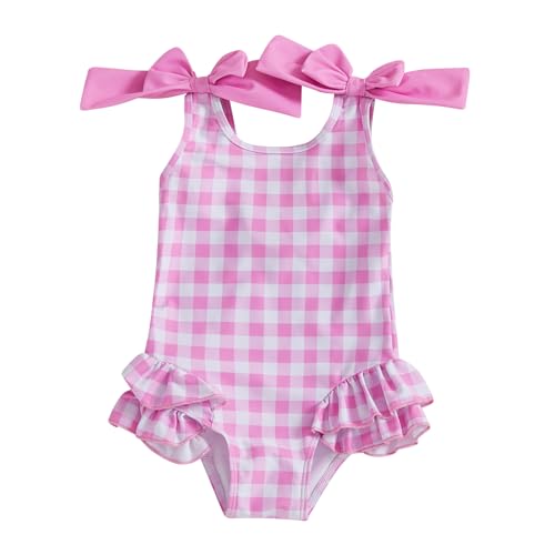 Toddler Girl Bow Swimsuit Sleeveless Crossover Backless Ruffle Trim Bathing Suit Little Kid Strap One Piece Swimwear