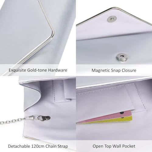 Image of DETARA Women Evening Bag Vegan Leather Clutch Purse Shoulder Crossbody Envelope Bag for Party Wedding Prom Bridal