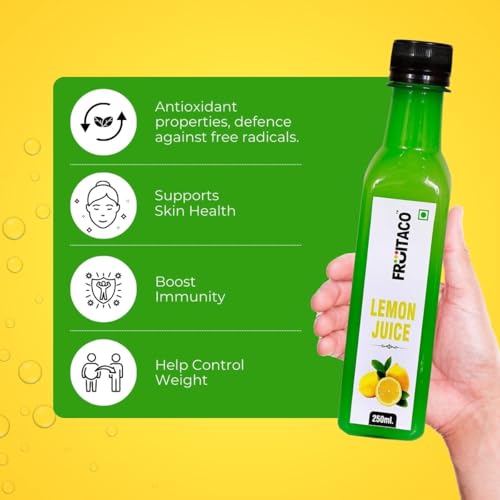 Image of Fruitaco Yellow Lemon Juice Concentrate - Pack of 6 (1500ml) | Equivalent to 150 Lemons | Pocket Bottle | Easy to Use in Cooking, Beverages, Shikanji, Lemonade & More