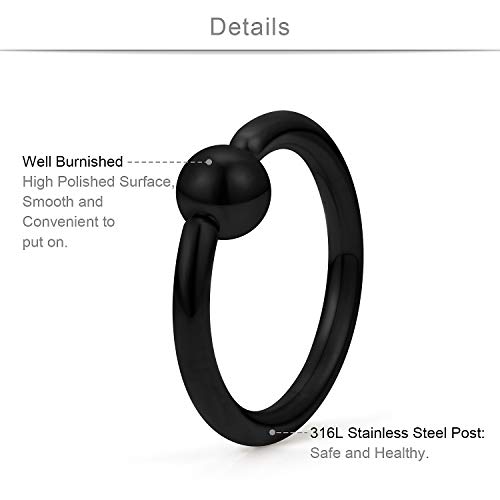 SCERRING 4 Pairs 20G 16G 14G 12G Stainless Steel Captive Bead Ring Nose Hoop Rings Eyebrow Lip Ear Tragus Cartilage Daith Septum Nipple Belly PA Retainer Piercing Jewelry 10-16mm2