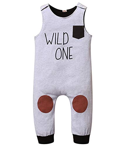 Wild One One Romper Toddler Boy Button Solid Bodysuit One Piece Jumpsuit Outfits Clothes (Spring and Summer, 9-12 Months)