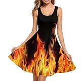 Pointodoor Tank Dresses for Women Red Flame Print Summer Sleeveless Swing Dress Casual Soft Round Neck Knee Dresses