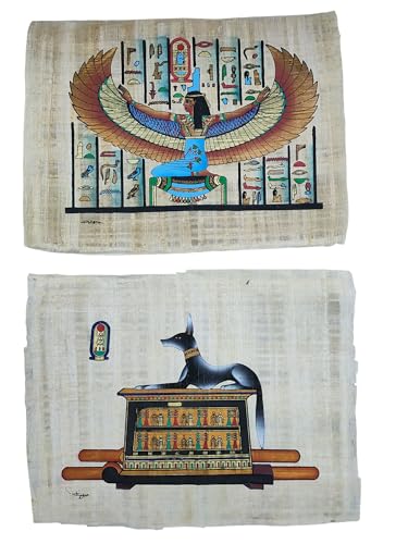 Papyrus égyptien authentique d'art original fait main lot d'Isis et Anubis premium