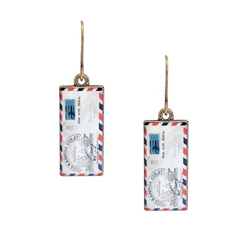 Spinningdaisy Vintage Love Letter Mail Envelope earrings White