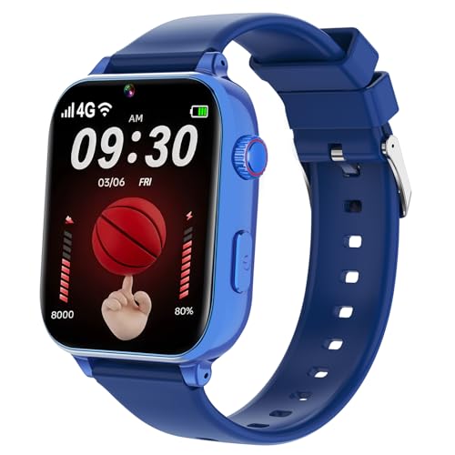 4G Kids Smart Watch for Boys Girls, Kid Watch Phone Ages 4-12 with Call, GPS, SOS, Video Call, Games, Camera, Alarm, Touchscreen Smartwatch for Children Birthday Gift (Includes SIM Card),Navy Blue