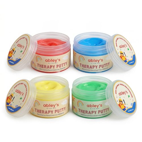 Image of Abley's Therapy Putty for Kids Play & Projects | Hand Exercise & Occupational Therapy Tool | Stress Relief & Fine Motor Skill Development | 4 Resistance Levels, 50g Each, Set of 4
