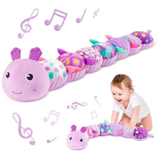 Image of Sumobaby Infant Baby Musical Multi-Sensory Caterpillar, Stuffed Animal Activity Soft Toys, for Tummy Time Newborn 0-3-6-12 Months Girls, Purple