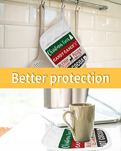 Christmas Tree Candy Reindeer Pot Holders With Pocket For Kitchen, Heat-Resistant Potholders Set Of 2, Hot Pads Oven Mitts With Hanging Loops For Home Cooking Baking Microwave, Hot Cocoa Wood #TOP6