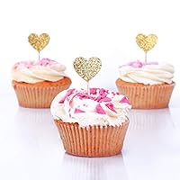 Algopix Similar Product 8 - Gold Glitter Heart Cupcake Toppers