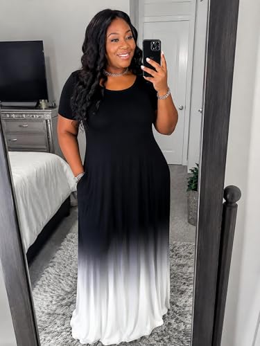 Image of PinkPatty Women's Plus Size Maxi Dresses Short Sleeve Sundress Summer T-Shirt Beach Long Dress with Pockets