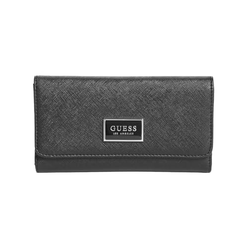 GUESS Fabriek Abree Logo Saffiano Slim Wallet, Zwarte Bloemenprint, Eén Maat