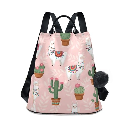Sac à dos décontracté mode femme rose motif lama pour la ville