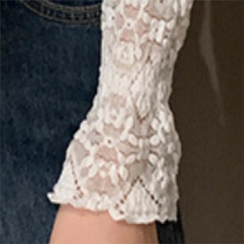 Generisch Jogging - Camiseta térmica de encaje para mujer con cuello alto, Blanco, L