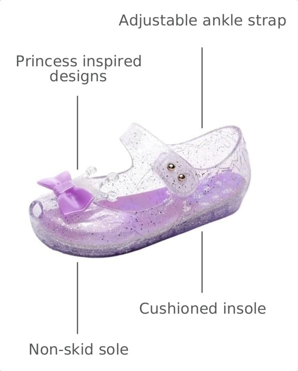 Image of Jelly Shoes for Girls Princess Dress Up Flat Sandals for Toddler Cosplay Clear Glitter Jellies Mary Janes with Bow /Crown