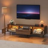 kozamas - Mueble de TV giratorio y extensible de hasta 260 cm, nogal + MDF + LED + cristal + 180 cm)