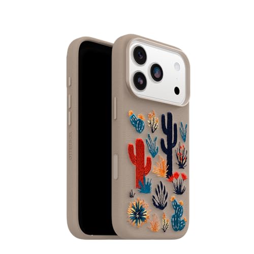 Image of OtterBox iPhone 17 Pro Symmetry Series Cactus Leather Embroidery Case - Cactus Garden - Grey - Textured, Embroidered Cactus Garden Artistic iPhone Case
