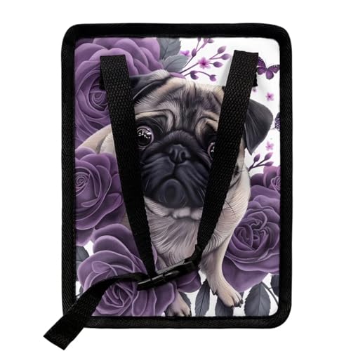 Image of Talayituse Pug Dog Butterfly Flower Print Car Trash Can, Portable Auto Garbage Bin Multifunctional Vehicle Interior Accessories with Adjustable Straps Universal Fit Truck SUV Sedan