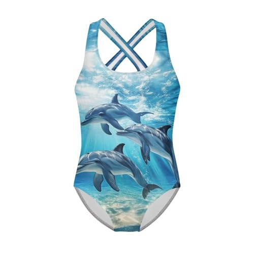 Image of One Piece Swimsuit Girls Cross-Back Bathing Suit 5-14Y Kids Swimwear Cute Swimsuits Sleeveless Bathing Suits