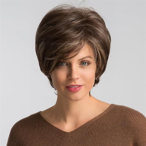 Perruque synthétique courte Bob Pixie avec frange et reflets blonds pour femmes - 2