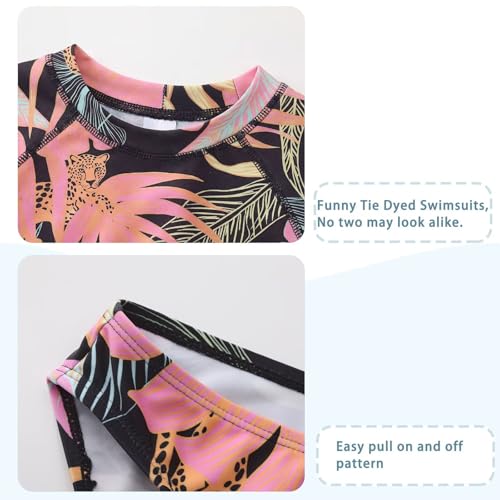 Image of Girls Long Sleeve Rash Guard Set Tie Dye Bathing Suits Two Piece Swimsuits for Kids Swim Shirts 3-16 Years