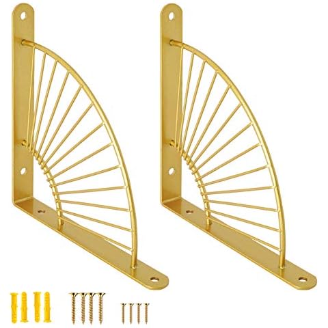 AddGrace 2 Pack Gold Shelf Brackets Wall Mounted Heavy Duty Metal Floating Shelf Bracket with Screws for Kitchen Bathroom (Gold) 8" Cover