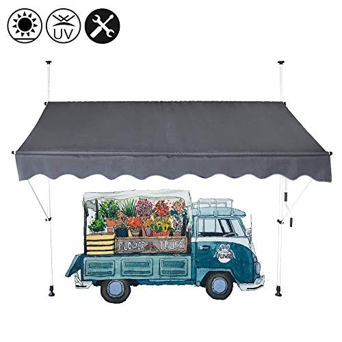 Froadp 300x120cm Tende da Veranda Regolabile in Altezza Sole Parasole Retrattile a Manovella Tendalini di Copertura Protezione UV per Balcone Giardino Senza Perforazione(Grigio Scuro)