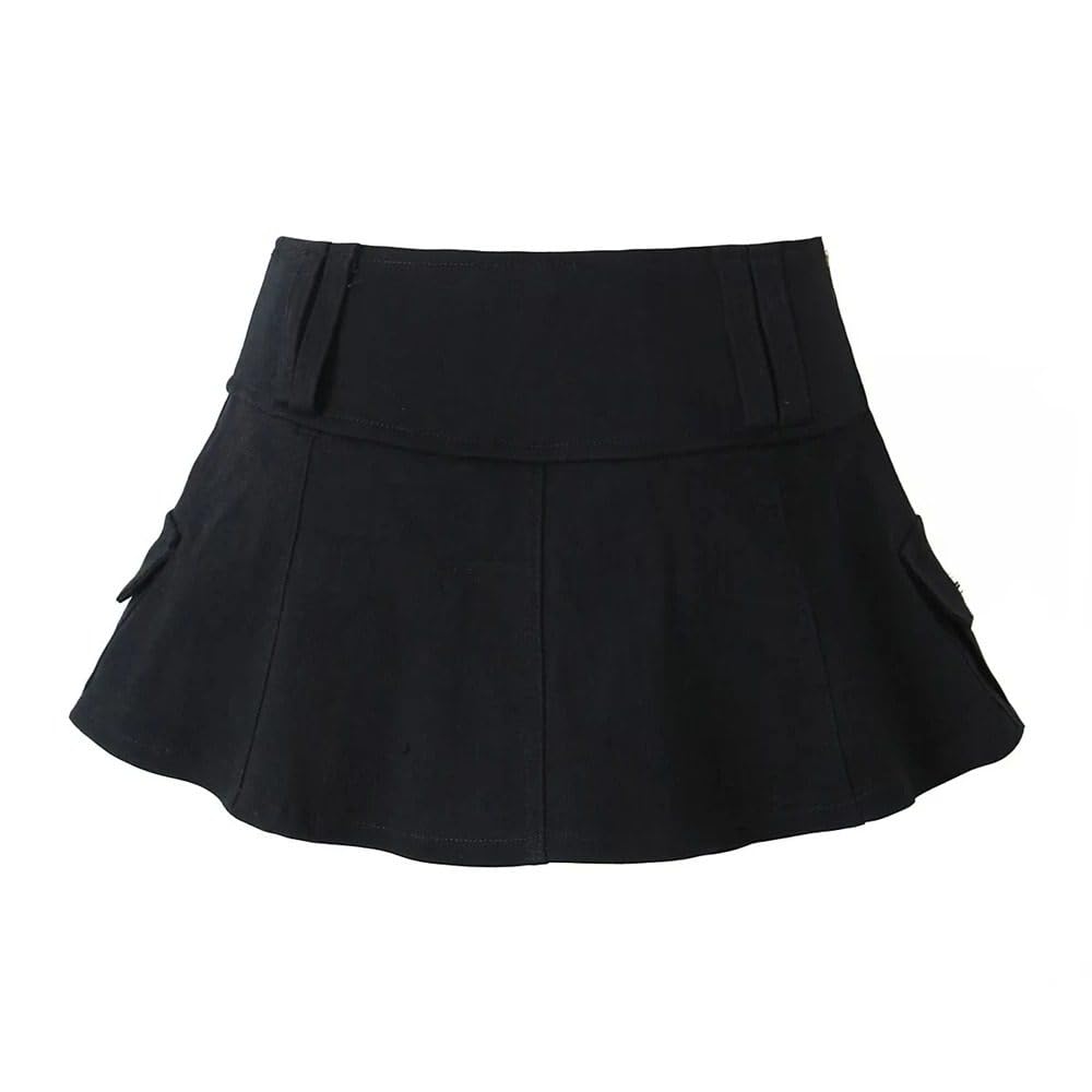 Falda Corta De Mujer - Summer Spice Girl Media Falda Vaquera para Mujer Mini Culotte Elástico De Cintura Alta con Ribete De Hoja De Loto En Negro