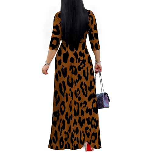 Image of Women Plus Size Long Sleeve V Neck Maxi Dress with Belt | Soft fabric relaxed fit three quarter sleeve v neck with pockets for party and daily wear