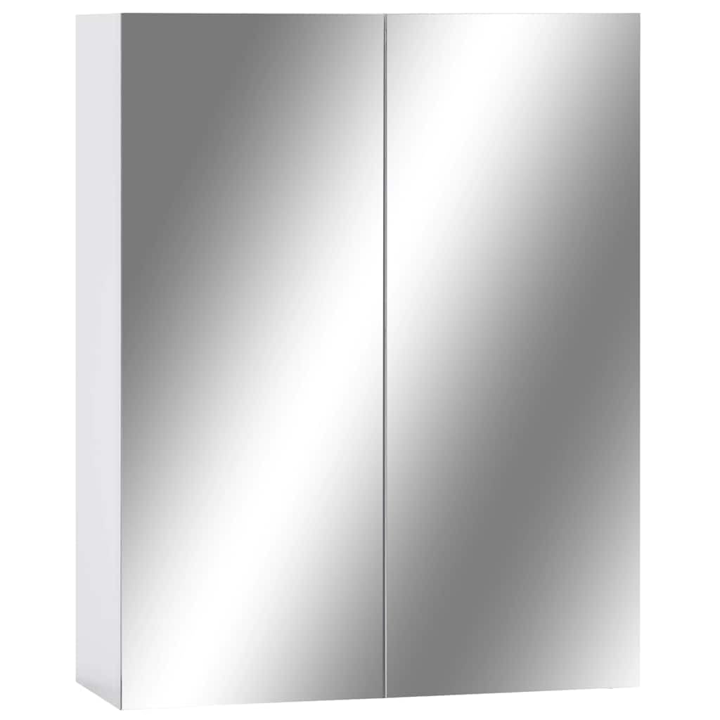 SYDE Espejo Armario Baño Blanco 60x15x75 cm MDF | 2 Puertas, 3 Compartimentos, Estante de Vidrio, Pared, Almacenamiento de Tocador