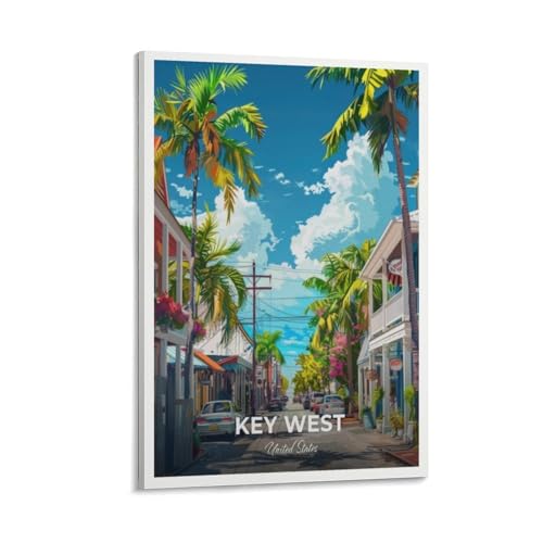Key West Travel Poster Canvas Wall Art 12x18in