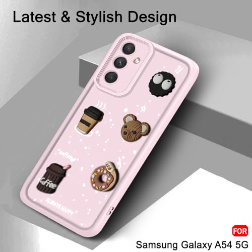 Image of TheGiftKart Back Cover Case for Samsung Galaxy A54 5G | Cute Fun Cartoon 3D Bear Coffee Case | Full Camera Protection | Shockproof Back Cover Case for Samsung Galaxy A54 5G (Silicone, Pink)