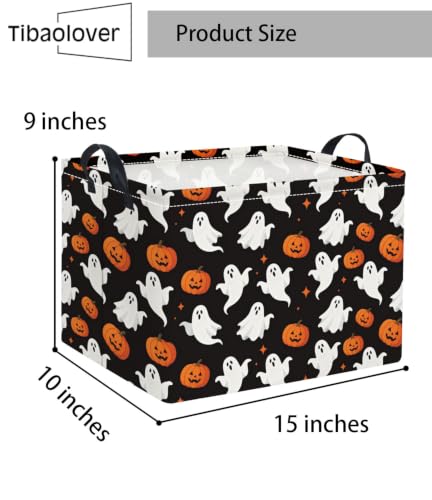 Image of Halloween Basket Cute Baskets for Kids Pumpkin Basket Rectangular Storage Bin Organizer Box Room Decor(Black Ghosts)