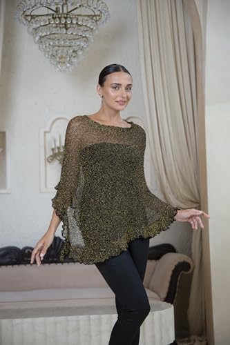 Image of SHU-SHI Women's Sheer Knit Poncho Shrug Lightweight Asymmetrical Ruffle Wrap Dressy Summer Shawl Cover Up Top