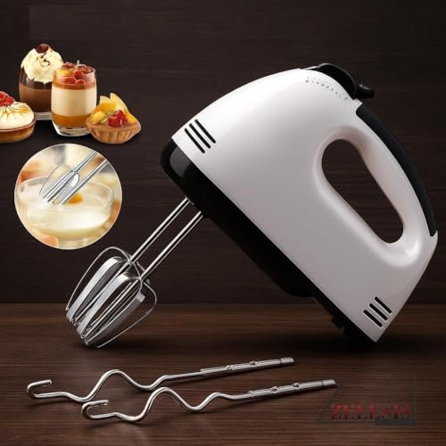 Image of ZELESIS Electric Hand Mixer for Kitchen | Handheld Cake Blender with Four Stainless Steel Attachments Including Beaters & Dough Hooks for Whipping Cream