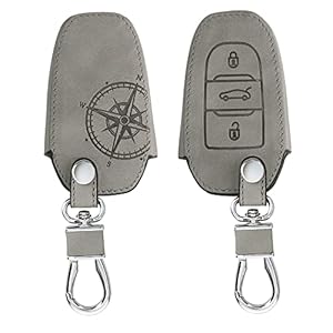 Autosleutelhoes met vintage kompas – beschermhoes van imitatieleer – grijs