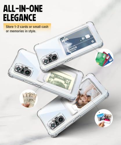 Image of WOW IMAGINE Transparent Back Cover Case for Xiaomi Redmi Note 10 Pro | Flexible Built-in Slim Card Pockets Wallet | 360 Camera Protection TPU | Soft Silicone Mobile Cover - Transparent