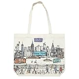 Beary Blu Cities Around the World Artwork Tote Bag Series- Designed in the USA, 17"x14", Double Sided Print, Souvenir & Gift (New York)