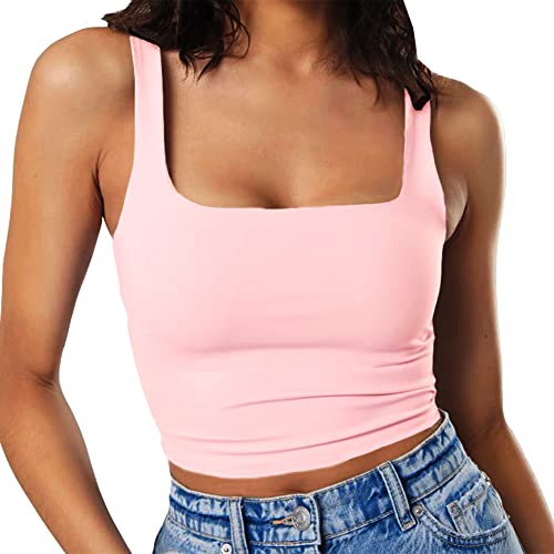 Artfish Womens Sleeveless Strappy Tank Square Neck Double Layer Workout Fitness Casual Basic Crop Tops product thumbnail 20